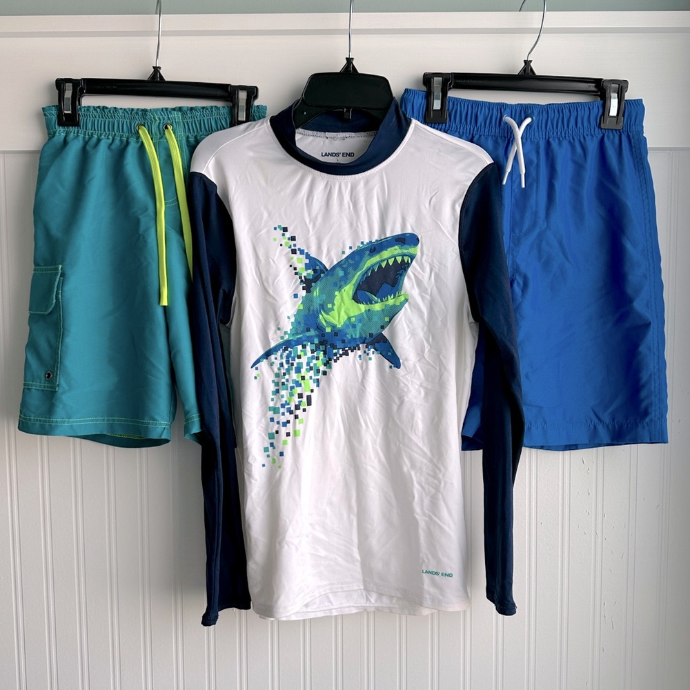 Land’s End Boys swim 3pc Trunks Rashguard 10 Slim
